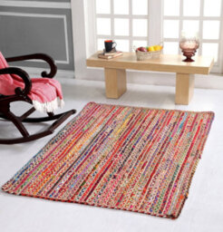 Second Nature Online Mishran Rectangular Jute Area Rug Hand Woven With Recycled Fabric 90 Cm X 150 Cm - thumbnail 3