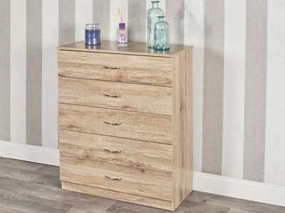 Urbn-Living Urbnliving Height 90.5Cm 5 Drawer Wooden Bedroom Chest Cabinet Modern Oak Carcass And Oak Drawers Wide Storage Cupboard Closet - image 1
