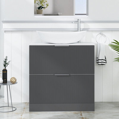Royal Bathrooms Evora 800mm Graphite Grey Fluted Floor Standing Countertop Vanity Unit 2 Drawer With Cesar Basin - image 1