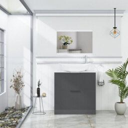Royal Bathrooms Evora 800mm Graphite Grey Fluted Floor Standing Countertop Vanity Unit 2 Drawer With Cesar Basin - thumbnail 2