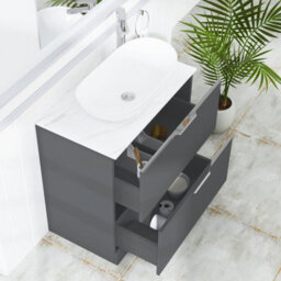Royal Bathrooms Evora 800mm Graphite Grey Fluted Floor Standing Countertop Vanity Unit 2 Drawer With Cesar Basin - thumbnail 3