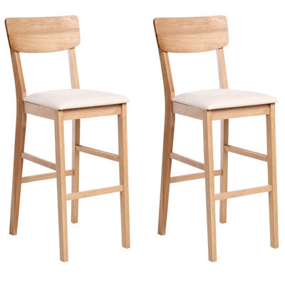 Beliani Set Of 2 Bar Chairs Ambler Wood Light Brown/ Beige - image 1