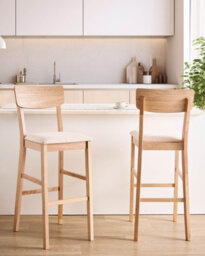 Beliani Set Of 2 Bar Chairs Ambler Wood Light Brown/ Beige - thumbnail 2
