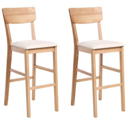 Beliani Set Of 2 Bar Chairs Ambler Wood Light Brown/ Beige - thumbnail 1