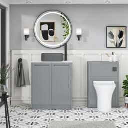 Royal Bathrooms Royal Bathroom Elmore 700mm Matt Pebble Grey Freestanding Bathroom Vanity Unit 2 Door Plain White Worktop With Art Square Basin - thumbnail 5