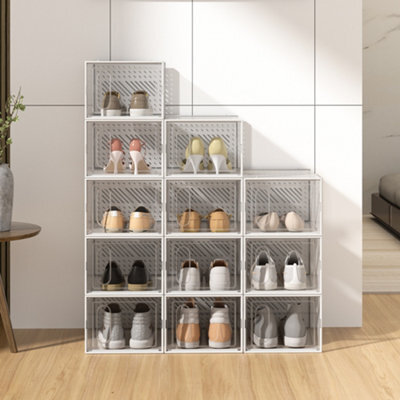 Thehotsale 12 Pcs Clear Shoe Box Plastic Stackable Shoe Storage Box With Magnetic Door 18.5Cm H X 33.5Cm W - image 1