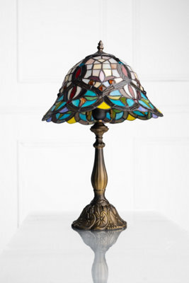 "K Living Kliving 12"" Barking E27-60W Antique Brass Tiffany Table Lamp/stained Glass Shade" - image 1
