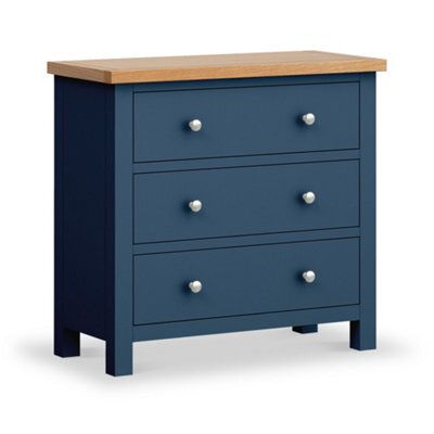 Farro Navy 3 Drawer Chest Fully Assembled - Painted With Oak Top By Roseland Furniture - image 1