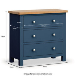 Farro Navy 3 Drawer Chest Fully Assembled - Painted With Oak Top By Roseland Furniture - thumbnail 5