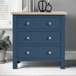 Farro Navy 3 Drawer Chest Fully Assembled - Painted With Oak Top By Roseland Furniture - thumbnail 3