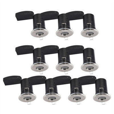 First Choice Lighting Set Of 10 - Brushed Chrome Ip65 Bathroom Recessed Fire Rated Downlight - image 1