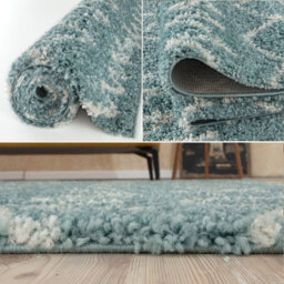 The Rugs Moroccan Shaggy Rugs And Runners Soft Fluffy Tribal Design High Pile Duck Egg Blue And Ivory Living Room Kitchen Hallway 950 - thumbnail 4