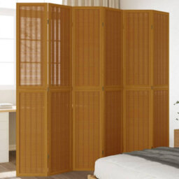 Vidaxl Room Divider 6 Panels Brown Solid Wood Paulownia