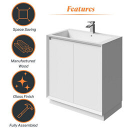 Plum&clay Luna Gloss White Floor Standing Vanity Unit & Resin Basin Set Bathroom Furniture (W)800mm (H)855mm - thumbnail 5