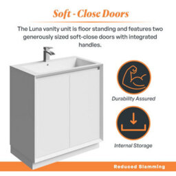 Plum&clay Luna Gloss White Floor Standing Vanity Unit & Resin Basin Set Bathroom Furniture (W)800mm (H)855mm - thumbnail 3