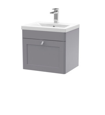 Balterley Swynnerton Traditional 1 Drawer Wall Hung Vanity Unit With Mid-Edge Basin, Satin Grey, 500mm - image 1