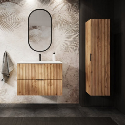 Heze Furniture Flow Bathroom Vanity Cabinet With A Basin 80Cm - Gold Craft Oak - image 1