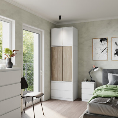 Urbn-Living Urbnliving 240Cm Oak Finish Sliding Door Wardrobe Bedroom Closet White Carcass Oak Doors - image 1