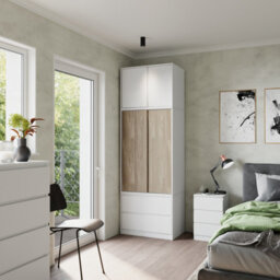 Urbn-Living Urbnliving 240Cm Oak Finish Sliding Door Wardrobe Bedroom Closet White Carcass Oak Doors - thumbnail 1