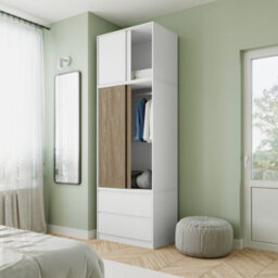 Urbn-Living Urbnliving 240Cm Oak Finish Sliding Door Wardrobe Bedroom Closet White Carcass Oak Doors - thumbnail 4
