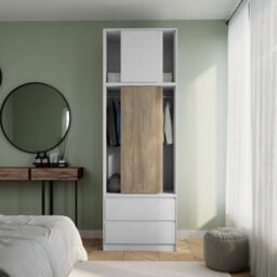 Urbn-Living Urbnliving 240Cm Oak Finish Sliding Door Wardrobe Bedroom Closet White Carcass Oak Doors - thumbnail 3