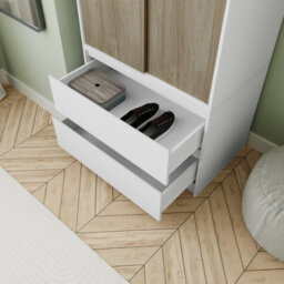 Urbn-Living Urbnliving 240Cm Oak Finish Sliding Door Wardrobe Bedroom Closet White Carcass Oak Doors - thumbnail 6