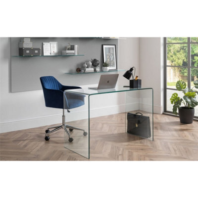 Ashfield Blue And Chrome Velvet Swivel Office Chair - image 1