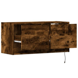 Berkfield Tv Wall Cabinet With Led Lights Smoked Oak 80X31X35 Cm - thumbnail 9