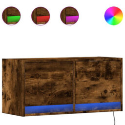 Berkfield Tv Wall Cabinet With Led Lights Smoked Oak 80X31X35 Cm - thumbnail 2