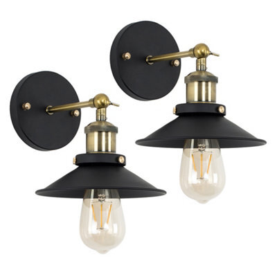 Valuelights Colonial Pair Of Industrial Style Black And Antique Brass Wall Lights - image 1