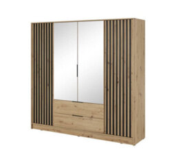 Arte Nelly Contemporary Mirrored Hinged 4 Door Wardrobe Oak Effect 2 Drawers 8 Shelves 1 Rail Lamela Decor (H)2000mm (W)2060mm (D)510mm - thumbnail 2