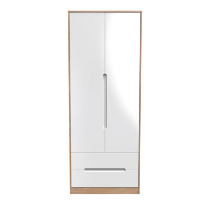 Turin 2 Door 2 Drawer Wardrobe In White Gloss & Bardolino Oak (Ready Assembled) - image 1