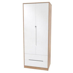 Turin 2 Door 2 Drawer Wardrobe In White Gloss & Bardolino Oak (Ready Assembled) - thumbnail 3
