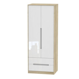 Turin 2 Door 2 Drawer Wardrobe In White Gloss & Bardolino Oak (Ready Assembled) - thumbnail 7