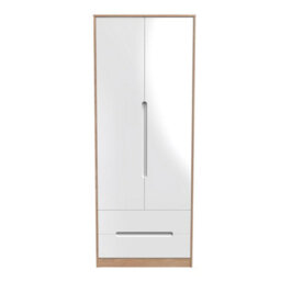 Turin 2 Door 2 Drawer Wardrobe In White Gloss & Bardolino Oak (Ready Assembled) - thumbnail 1