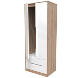 Turin 2 Door 2 Drawer Wardrobe In White Gloss & Bardolino Oak (Ready Assembled) - thumbnail 5