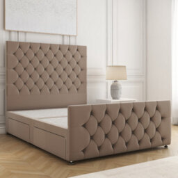 Bsspoke Maya Divan Bed Mink Plush Velvet 54Inch Headboard & 20Inch Footboard & 4 Drawers No Mattress In Double King 4Ft6 6Ft