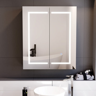 Nes Home 600mm Led 2 Doors White Bathroom Mirror Cabinet Battery Powered - image 1