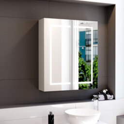 Nes Home 600mm Led 2 Doors White Bathroom Mirror Cabinet Battery Powered - thumbnail 6