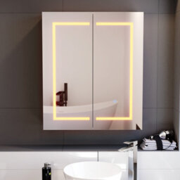 Nes Home 600mm Led 2 Doors White Bathroom Mirror Cabinet Battery Powered - thumbnail 3