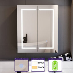 Nes Home 600mm Led 2 Doors White Bathroom Mirror Cabinet Battery Powered - thumbnail 2