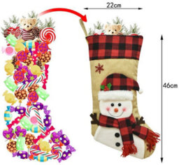 Amorly Christmas Stocking Snowman Design, Burlap Xmas Stocking With Red Black Plaid Cuff, Christmas Sock For Fireplace Holiday Decor - thumbnail 3