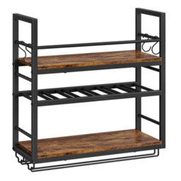 Wooden Metal Wall Wine Rack With 2-Row Glass Holder - thumbnail 1