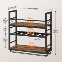 Wooden Metal Wall Wine Rack With 2-Row Glass Holder - thumbnail 2