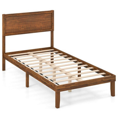 Single Size Bed Frame Acacia Wood Platform Bed W/headboard - image 1