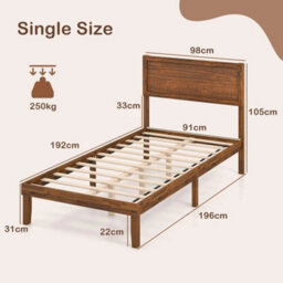 Single Size Bed Frame Acacia Wood Platform Bed W/headboard - thumbnail 2