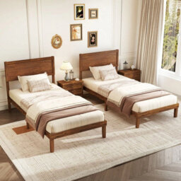 Single Size Bed Frame Acacia Wood Platform Bed W/headboard - thumbnail 5