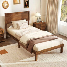 Single Size Bed Frame Acacia Wood Platform Bed W/headboard - thumbnail 3