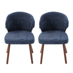 Thehotsale Blue Set Of 2 Chenille Dining Chairs With Ergonomic Backrest And Oak Wood Legs - thumbnail 2