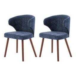 Thehotsale Blue Set Of 2 Chenille Dining Chairs With Ergonomic Backrest And Oak Wood Legs - thumbnail 3